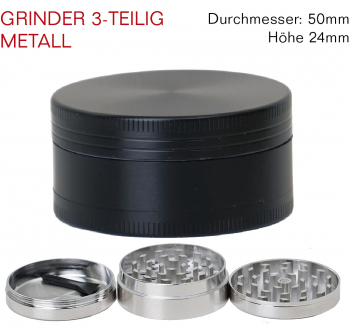 Grinder Metall schwarz 3-teilig 50mm Kompakt