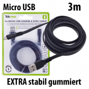 TekMee Micro USB Kabel 3m gummiert